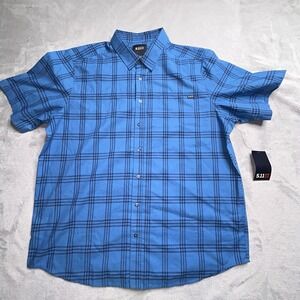 5.11 Tactical Shirt Mens Large Blue Plaid Wyatt Button Snap Short Sleeve
